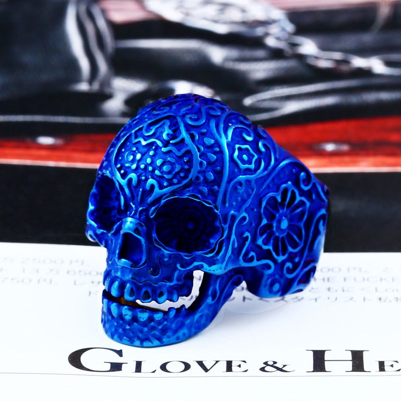 Classic Garden Flower Skull Ring