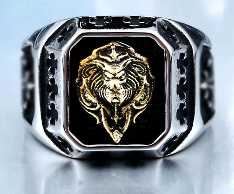 Plated-Gold Lion Head  Ring